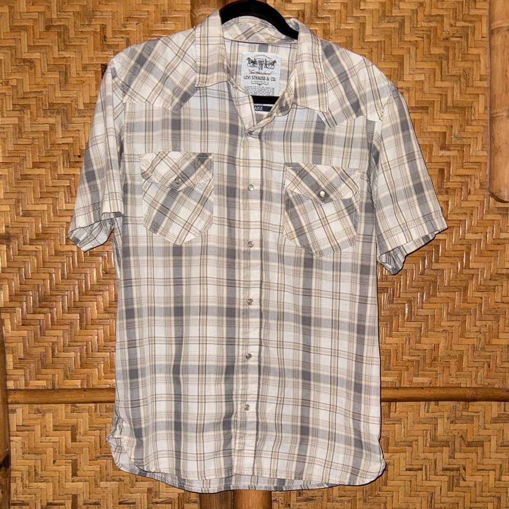 Levi's vintage cotton Cream and Gray Plaid western Button Down Shirt large